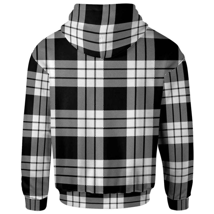 Scottish MacFarlane Black & White Clan Tartan Hoodie Back Side Tartan Plaid