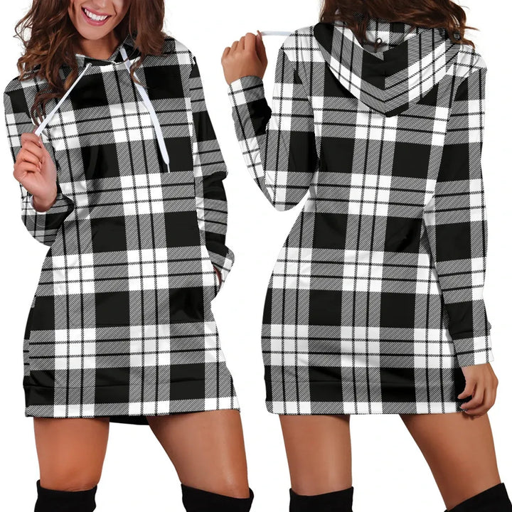 Scottish MacFarlane Black & White Clan Tartan Hoodie Dress