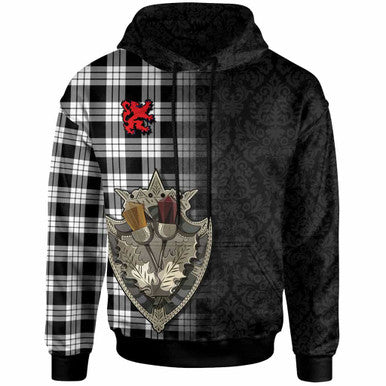 Scottish MacFarlane Black & White Clan Tartan Hoodie - Half Thistle Flowers Celtic Design Front Side Tartan Plaid