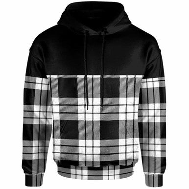 Scottish MacFarlane Black & White Clan Tartan Hoodie - Horizontal Style Front Side Tartan Plaid