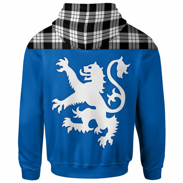 Scottish MacFarlane Black & White Clan Tartan Hoodie - Lion Rampant of Scotland With Flag back Side Tartan Plaid