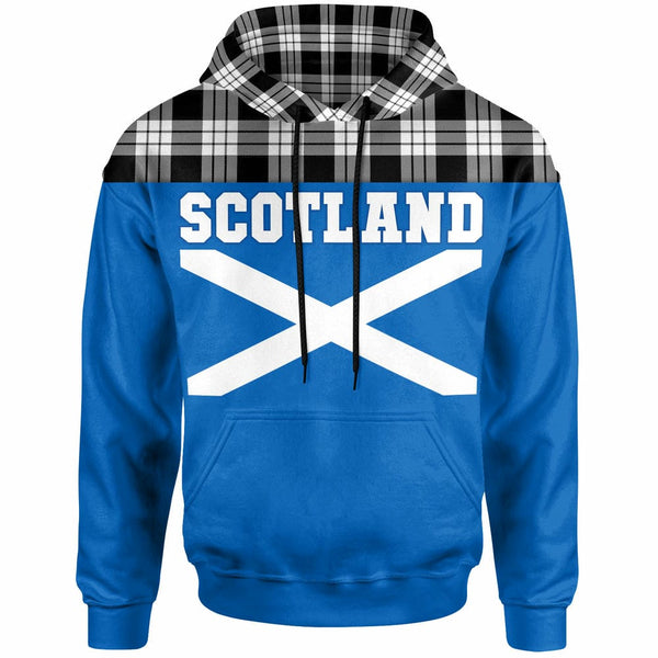 Scottish MacFarlane Black & White Clan Tartan Hoodie - Lion Rampant of Scotland With Flag Front Side Tartan Plaid