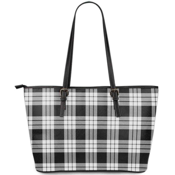 Scottish MacFarlane Black & White Clan Tartan Leather Tote Tartan Plaid