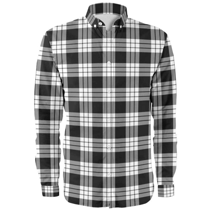 Scottish MacFarlane Black & White Clan Tartan Long Sleeve Shirt Front Side Tartan Plaid
