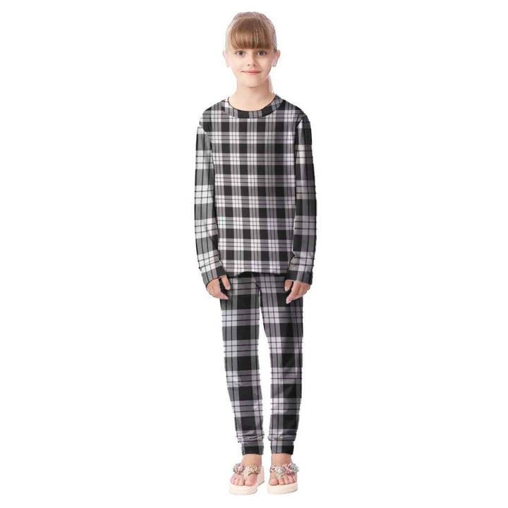 Scottish MacFarlane Black & White Clan Tartan Pajama Set Kid Front Side Tartan Plaid