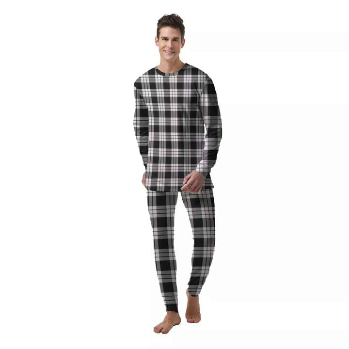 Scottish MacFarlane Black & White Clan Tartan Pajama Set  Men Front Side Tartan Plaid