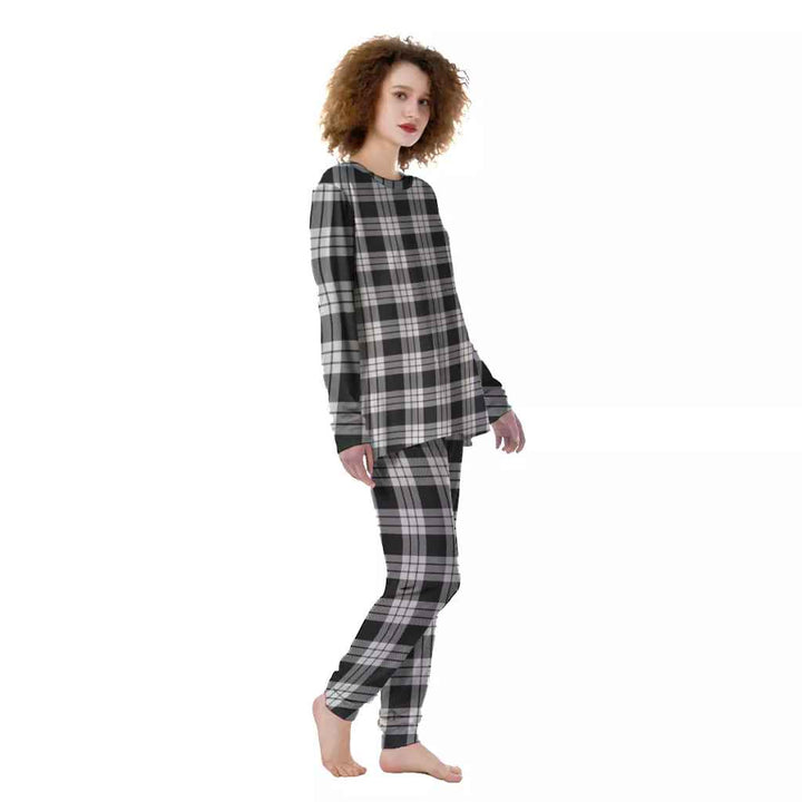 Scottish MacFarlane Black & White Clan Tartan Pajama Set Women Front Side Tartan Plaid