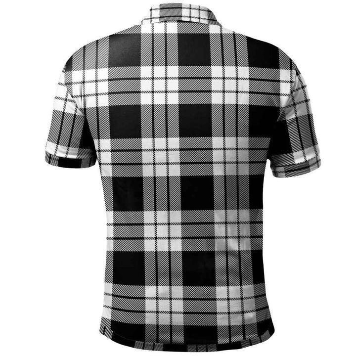 Scottish MacFarlane Black & White Clan Tartan Polo Shirt Back Side Tartan Plaid