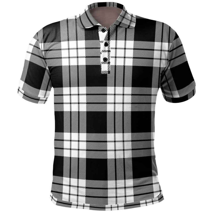 Scottish MacFarlane Black & White Clan Tartan Polo Shirt Front Side Tartan Plaid
