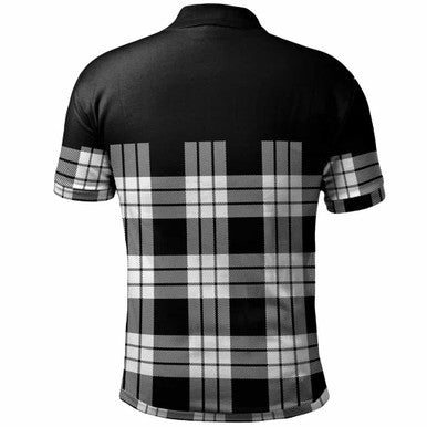 Scottish MacFarlane Black & White Clan Tartan Polo Shirt - Horizontal Style Back Side Tartan Plaid