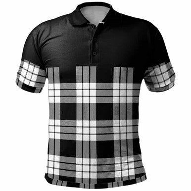 Scottish MacFarlane Black & White Clan Tartan Polo Shirt - Horizontal Style Front Side Tartan Plaid