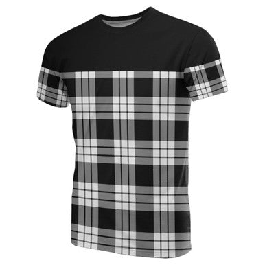 Scottish MacFarlane Black & White Clan Tartan T-Shirt Horizontal Style Front Side Tartan Plaid