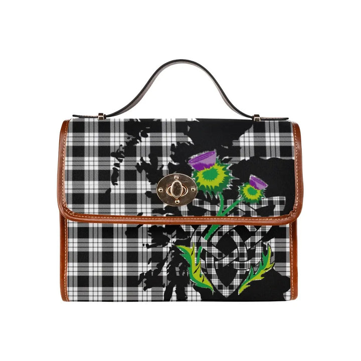 Scottish MacFarlane Black & White Clan Tartan Waterproof Canvas Bag With Thistle Tartan Plaid 1
