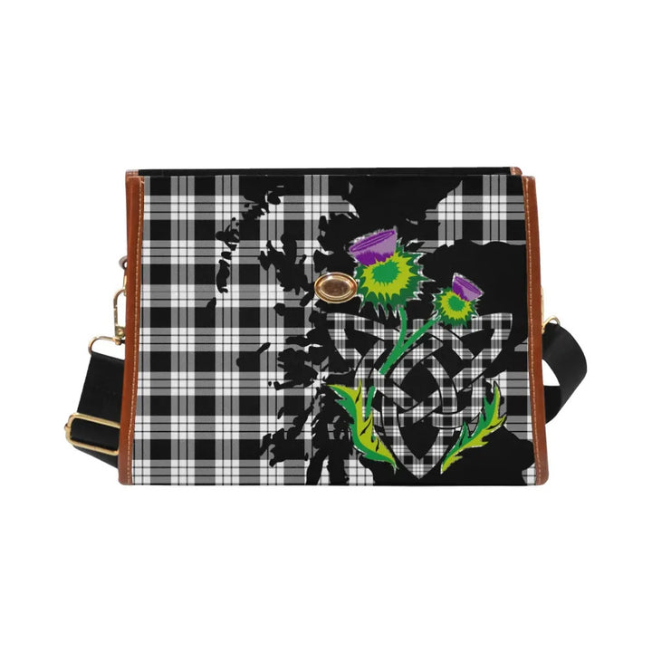 Scottish MacFarlane Black & White Clan Tartan Waterproof Canvas Bag With Thistle Tartan Plaid 2