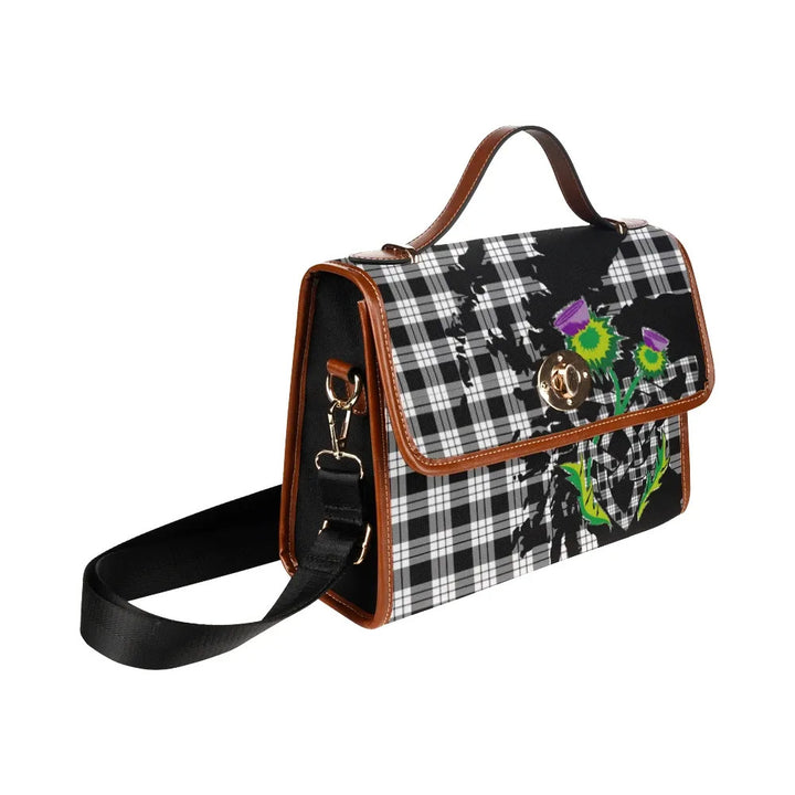 Scottish MacFarlane Black & White Clan Tartan Waterproof Canvas Bag With Thistle Tartan Plaid 3