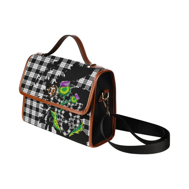 Scottish MacFarlane Black & White Clan Tartan Waterproof Canvas Bag With Thistle Tartan Plaid 4