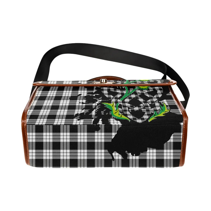 Scottish MacFarlane Black & White Clan Tartan Waterproof Canvas Bag With Thistle Tartan Plaid 5