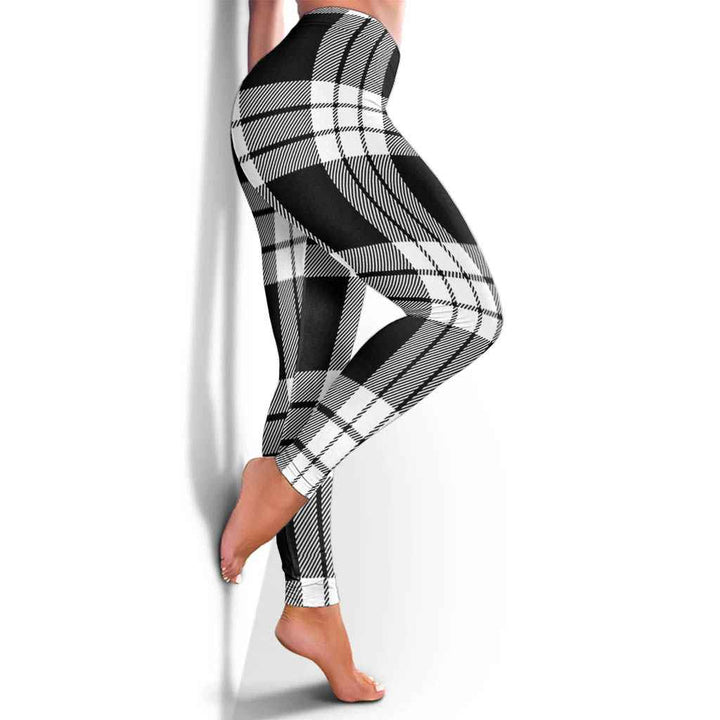 Scottish MacFarlane Black & White Clan Tartan Women Leggings Tartan Plaid 4