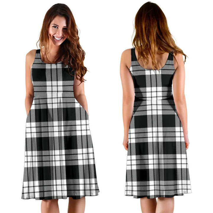 Scottish MacFarlane Black & White Clan Tartan Women Midi Dress