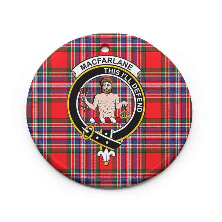 Scottish MacFarlane Clan Crest Tartan Ceramic Ornament Circle Shape Tartan Plaid
