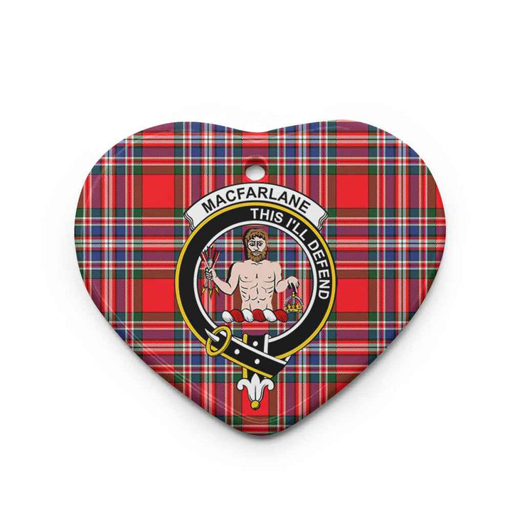 Scottish MacFarlane Clan Crest Tartan Ceramic Ornament Heart Shape Tartan Plaid