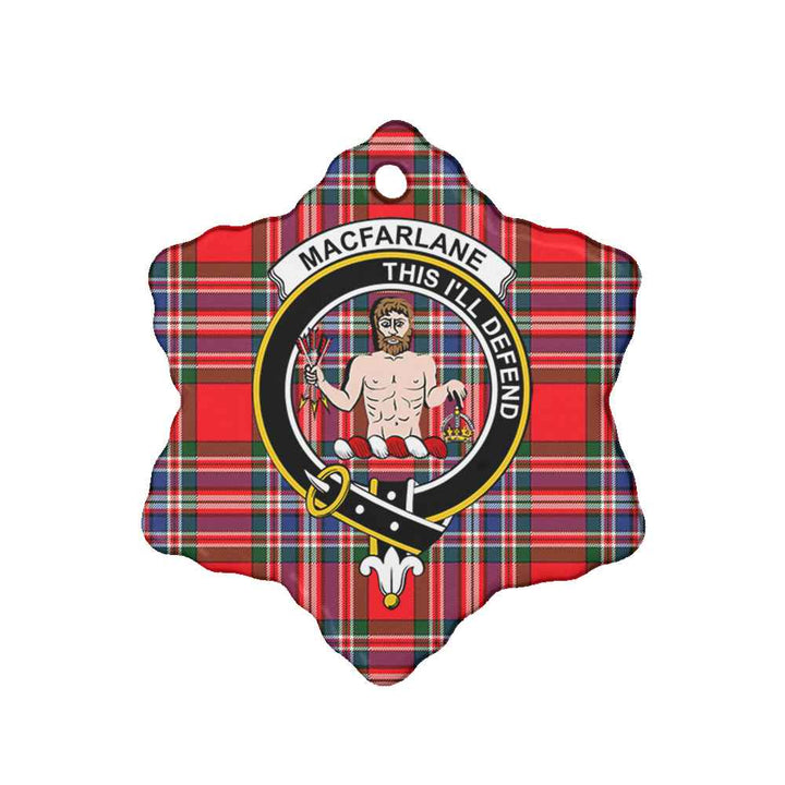 Scottish MacFarlane Clan Crest Tartan Ceramic Ornament Snow Flake Shape Tartan Plaid