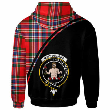 Scottish MacFarlane Clan Crest Tartan Curve Hoodie Back Side Tartan Plaid