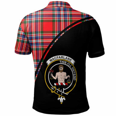 Scottish MacFarlane Clan Crest Tartan Curve Polo Shirt Back Side Tartan Plaid
