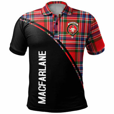 Scottish MacFarlane Clan Crest Tartan Curve Polo Shirt Front Side Tartan Plaid