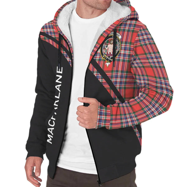 Scottish MacFarlane Clan Crest Tartan Curve Sherpa Hoodie