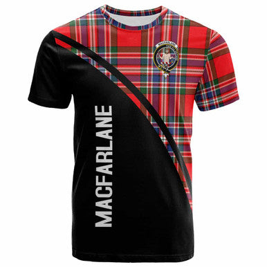 Scottish MacFarlane Clan Crest Tartan Curve T-Shirt Front Side Tartan Plaid