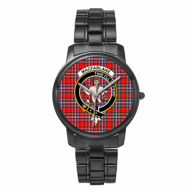 Scottish MacFarlane Clan Crest Tartan Folding Clasp Steel Quartz Watches Tartan Plaid Black 1