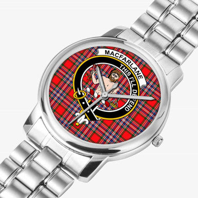 Scottish MacFarlane Clan Crest Tartan Folding Clasp Steel Quartz Watches Tartan Plaid Silver 2