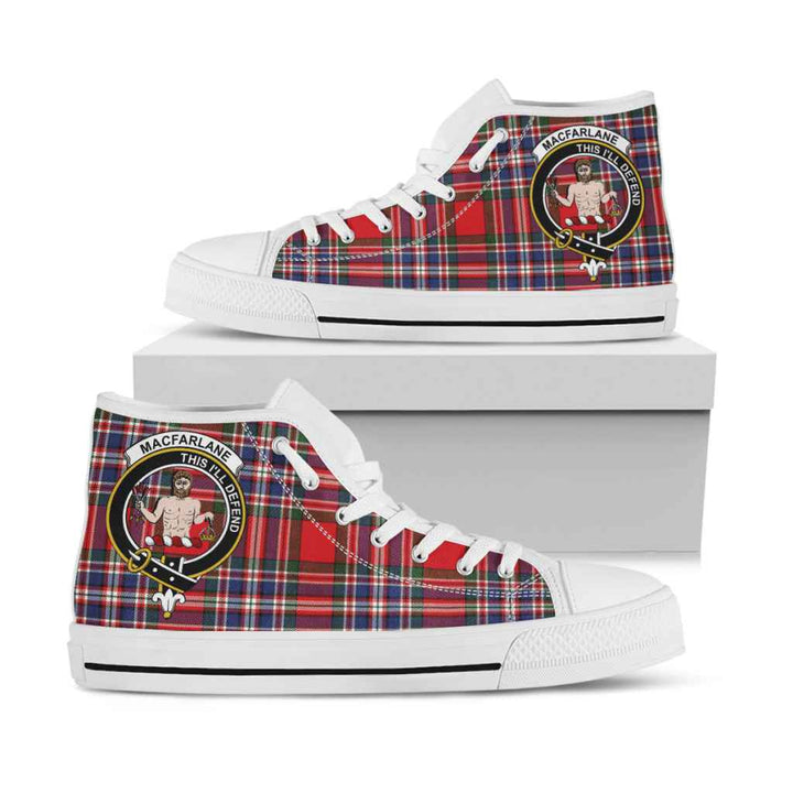 Scottish MacFarlane Clan Crest Tartan High Top Shoes White Sole Tartan Plaid