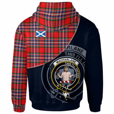 Scottish MacFarlane Clan Crest Tartan Hoodie - Bend Style Back Side Tartan Plaid