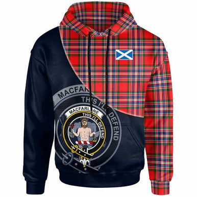 Scottish MacFarlane Clan Crest Tartan Hoodie - Bend Style Front Side Tartan Plaid