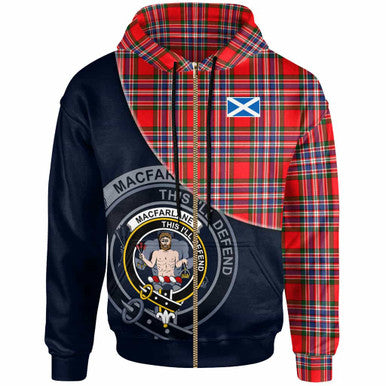 Scottish MacFarlane Clan Crest Tartan Hoodie - Bend Style Zip-up Tartan Plaid