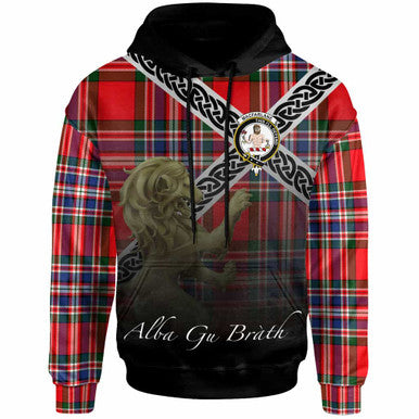 Scottish MacFarlane Clan Crest Tartan Hoodie - Scotland Lion Front Side Tartan Plaid