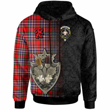 Scottish MacFarlane Clan Crest Tartan Hoodie - Half Thistle Flowers Celtic Design Front Side Tartan Plaid