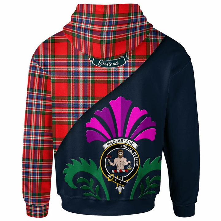 Scottish MacFarlane Clan Crest Tartan Hoodie - Scotland Thistle Style Back Side Tartan Plaid