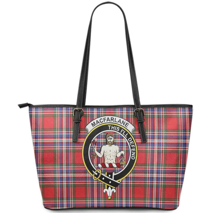 Scottish MacFarlane Clan Crest Tartan Leather Tote Tartan Plaid