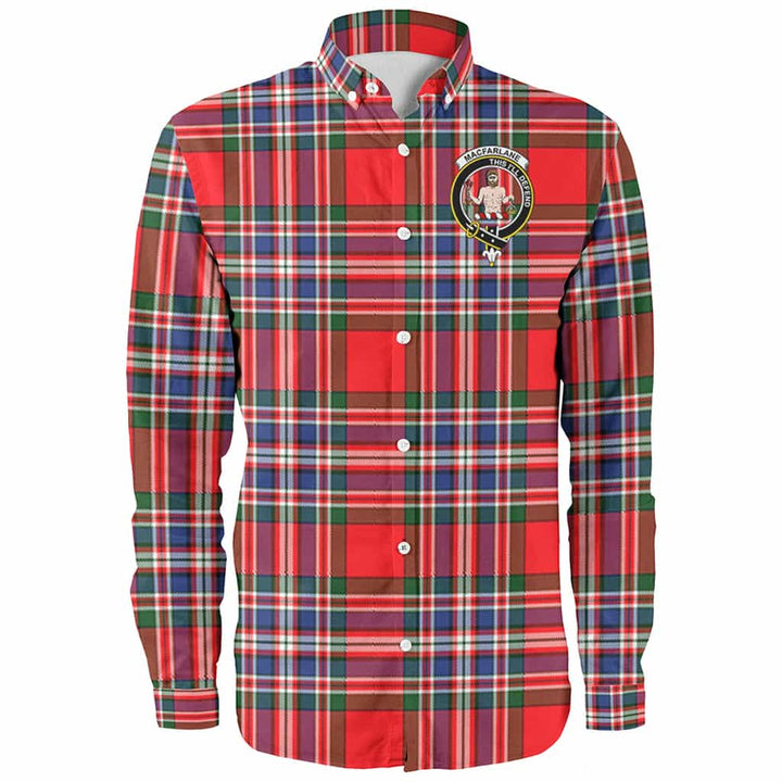 Scottish MacFarlane Clan Crest Tartan Long Sleeve Shirt Front Side Tartan Plaid