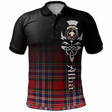 Scottish MacFarlane Clan Crest Tartan Polo Shirt - Alba Gu Brath Family Crest Celtic Inspired Front Side Tartan Plaid