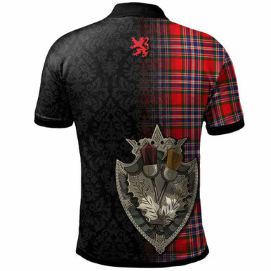 Scottish MacFarlane Clan Crest Tartan Polo Shirt - Half Thistle Flowers Celtic Design Back Side Tartan Plaid