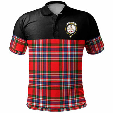 Scottish MacFarlane Clan Crest Tartan Polo Shirt - Horizontal Style Front Side Tartan Plaid