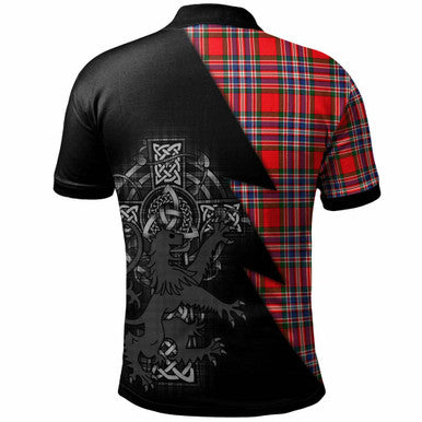 Scottish MacFarlane Clan Crest Tartan Polo Shirt - Lion Rampant Celtic Cross Flash Style Back Side Tartan Plaid