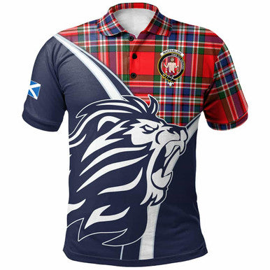 Scottish MacFarlane Clan Crest Tartan Polo Shirt - Scottish Flag With Lion Front Side Tartan Plaid