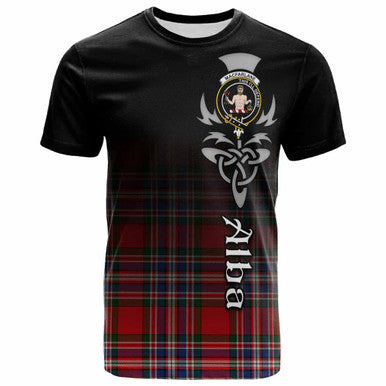 Scottish MacFarlane Clan Crest Tartan T-Shirt - Alba Gu Brath Family Crest Celtic Inspired Front Side Tartan Plaid