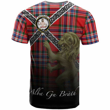 Scottish MacFarlane Clan Crest Tartan T-Shirt - Celtic With Scotland Lion Back Side Tartan Plaid