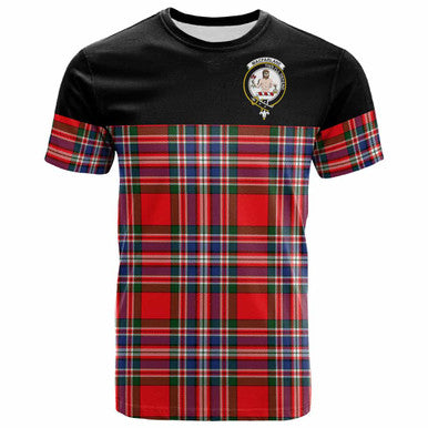 Scottish MacFarlane Clan Crest Tartan T-Shirt - Horizontal Style Front Side Tartan Plaid